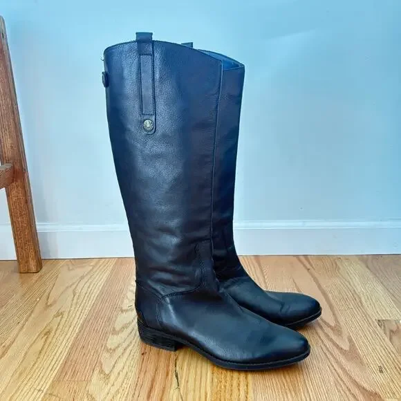 Sam Edelman Black Penny Ridding Boots Tall Leather True to size 10us - Picture 1 of 7